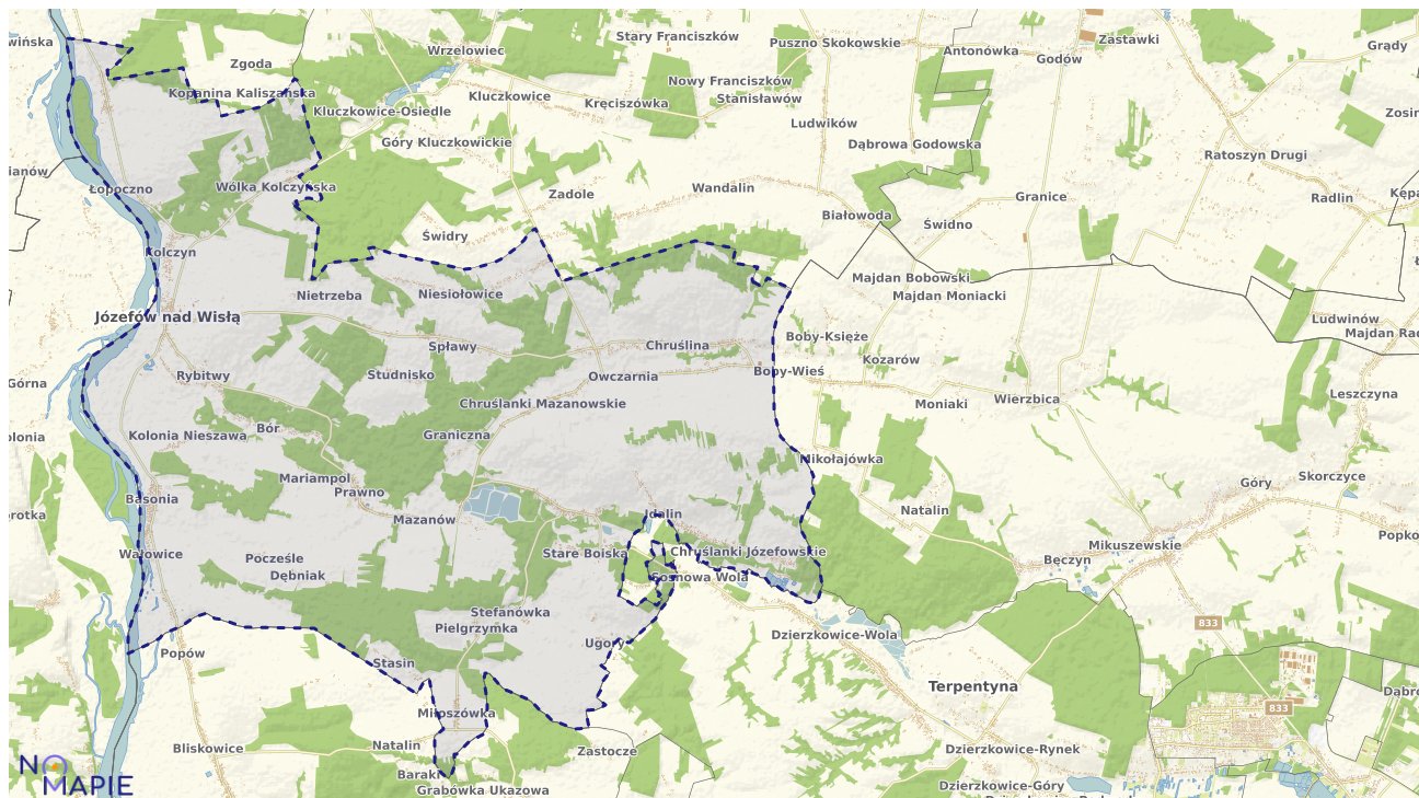 Mapa obszarów ochrony przyrody Józefowa nad Wisłą