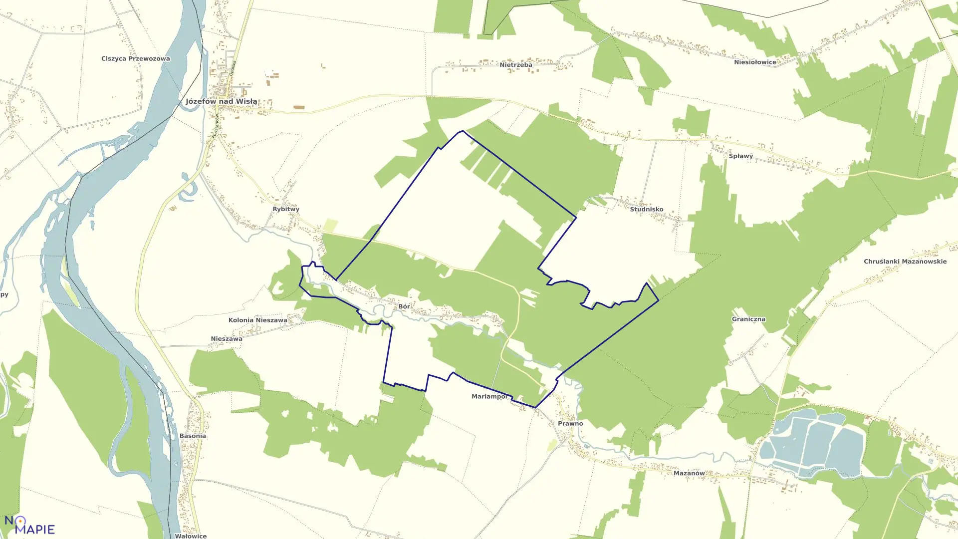 Mapa obrębu 04-BÓR w gminie Józefów nad Wisłą