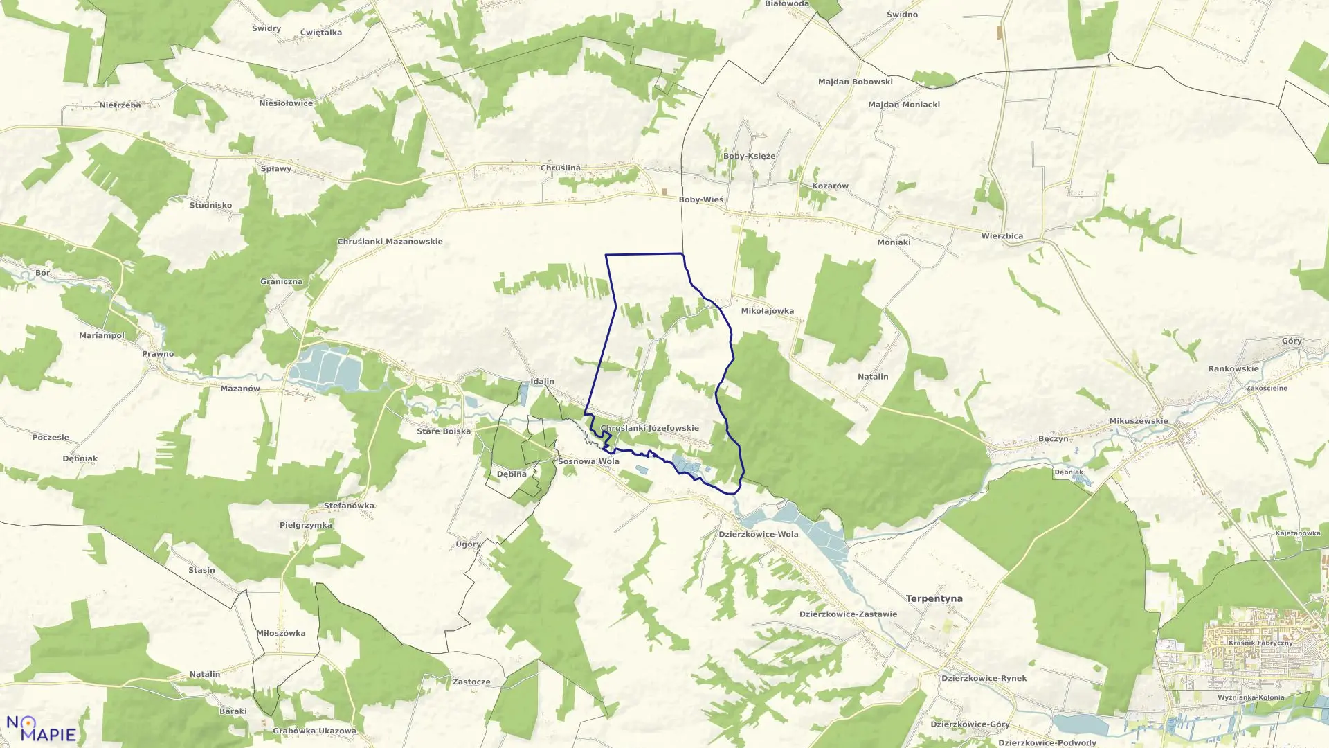 Mapa obrębu 05-CHRUŚLANKI JÓZEFOWSKIE w gminie Józefów nad Wisłą