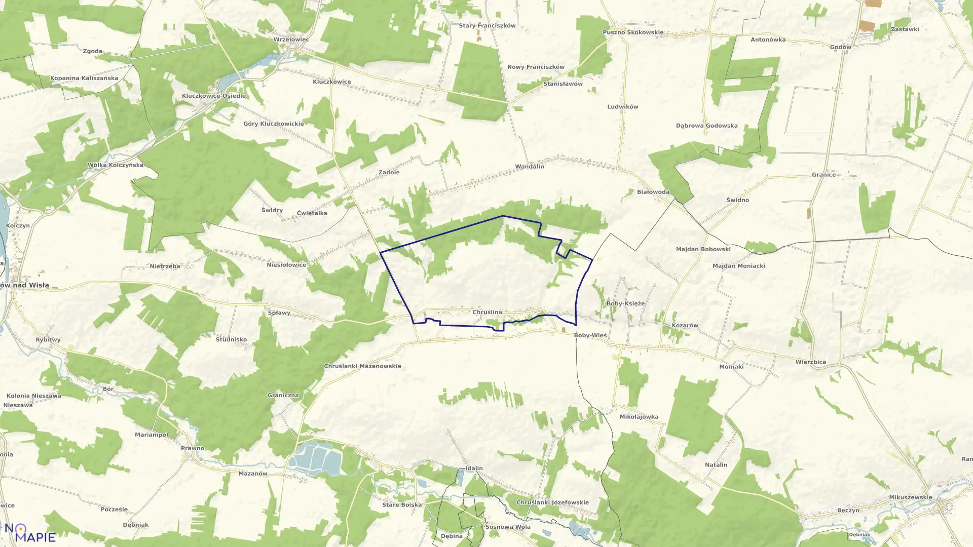 Mapa obrębu 07-CHRUŚLINA w gminie Józefów nad Wisłą