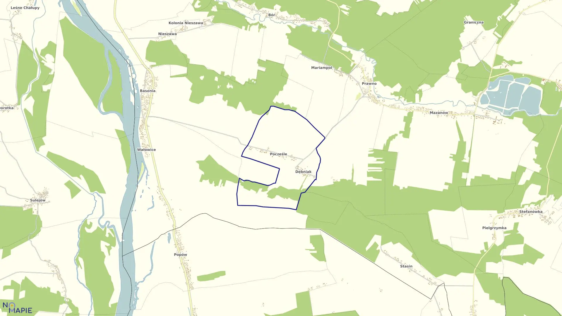 Mapa obrębu 09-DĘBNIAK POCZEŚLE w gminie Józefów nad Wisłą