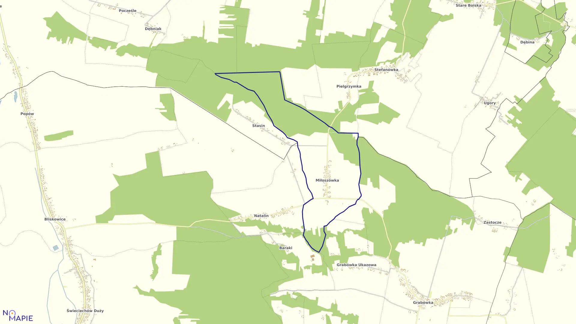 Mapa obrębu 20-MIŁOSZÓWKA w gminie Józefów nad Wisłą