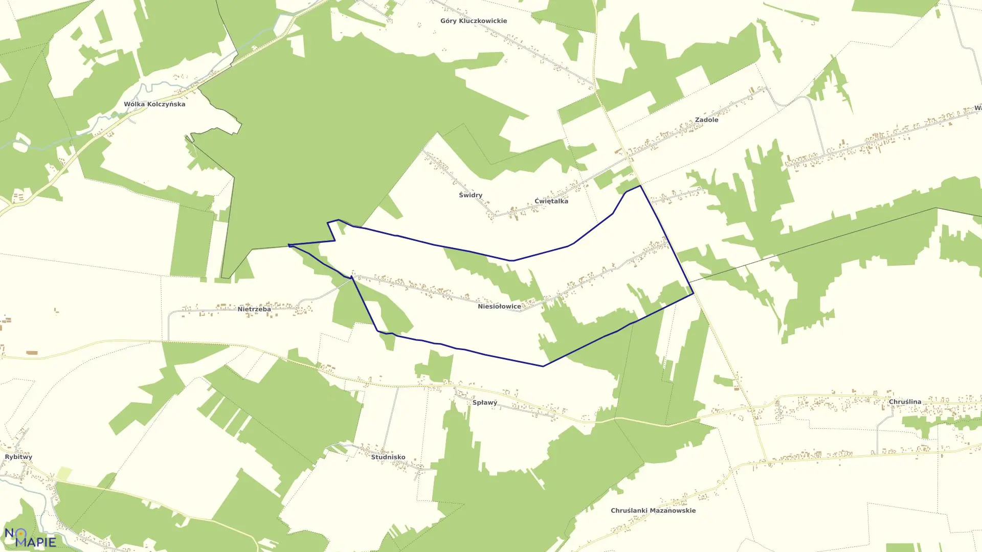 Mapa obrębu 21-NIESIOŁOWICE w gminie Józefów nad Wisłą