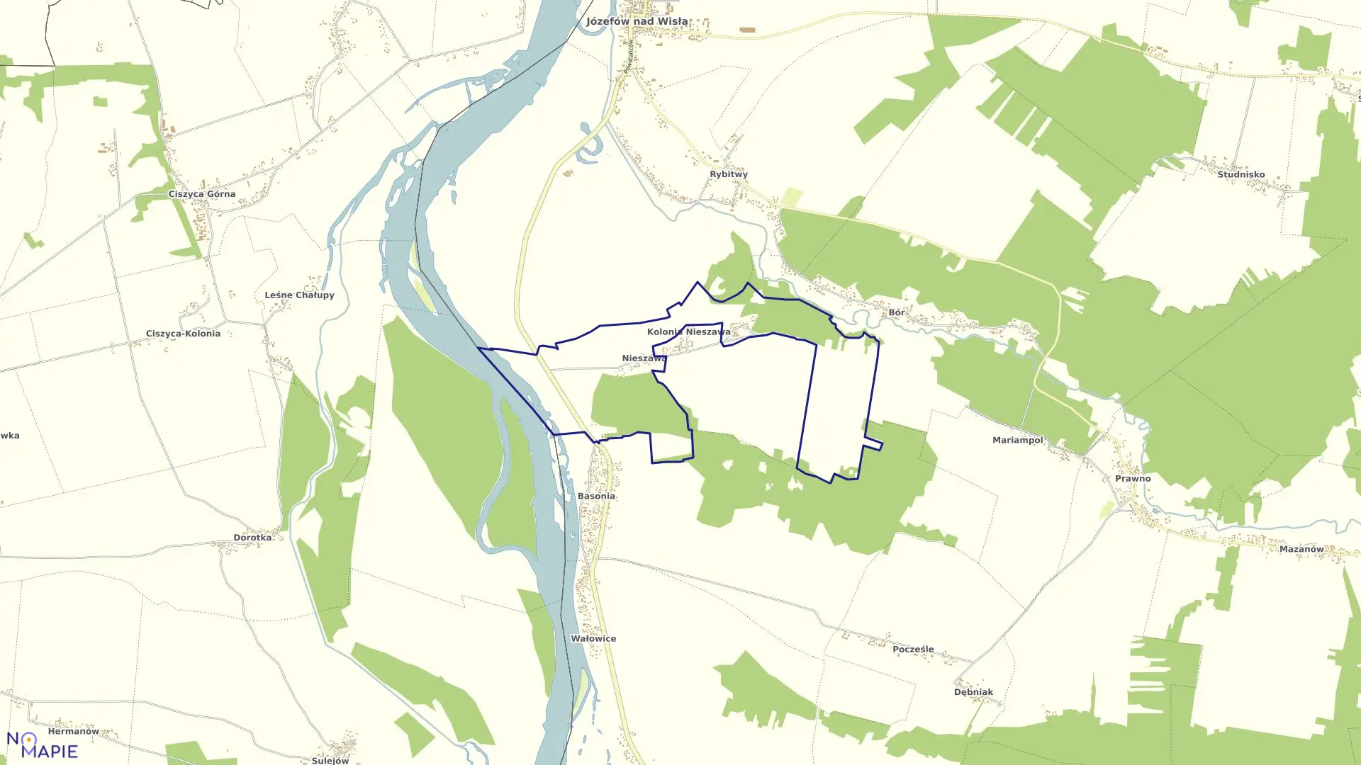 Mapa obrębu 22-NIESZAWA w gminie Józefów nad Wisłą