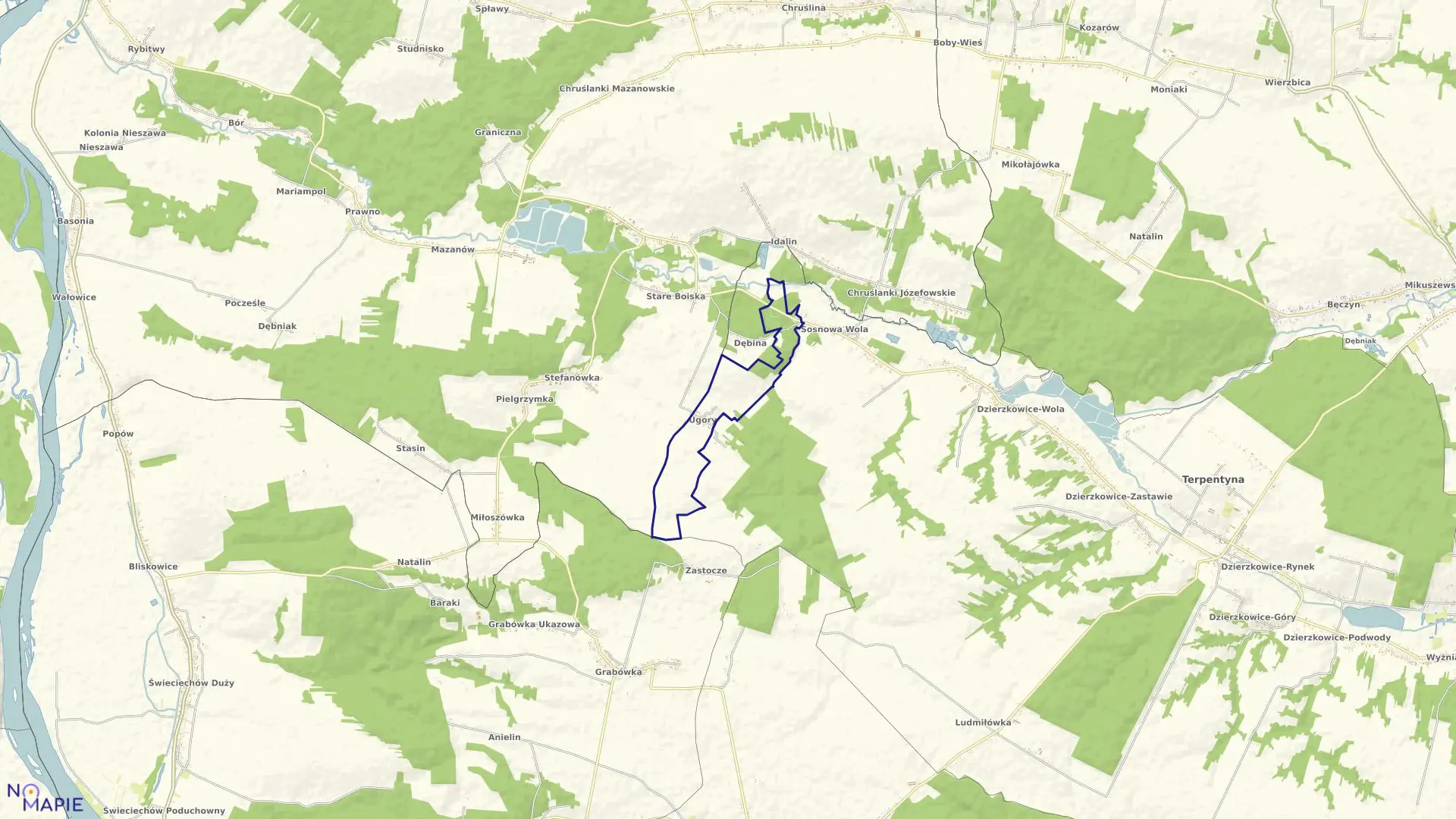 Mapa obrębu 33-UGORY w gminie Józefów nad Wisłą